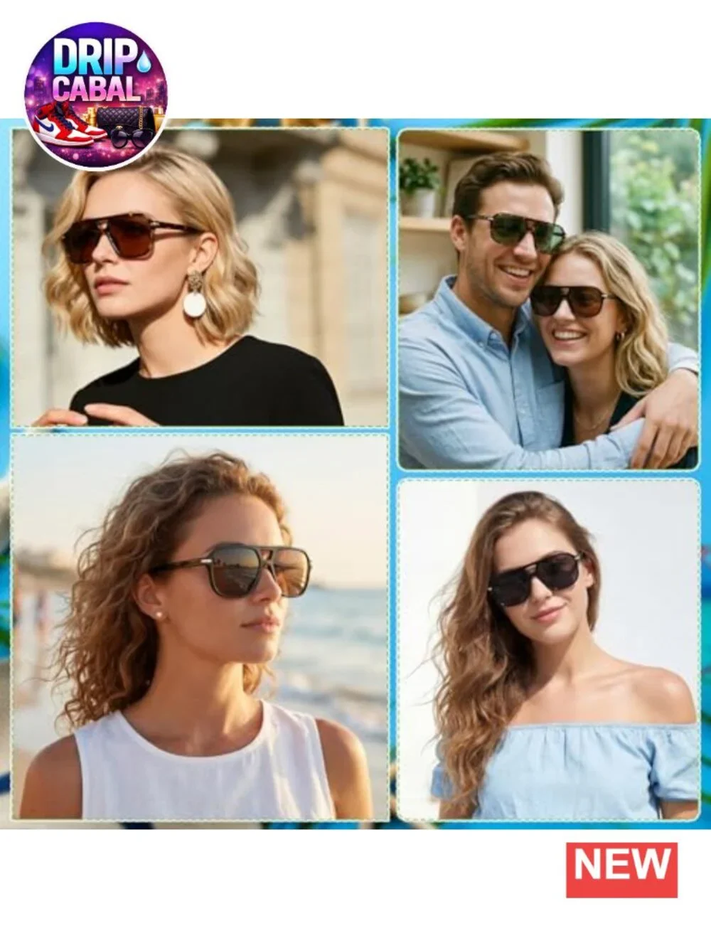 Oversized Square Sunglasses with UV400 Protection Retro Style 4 Pack